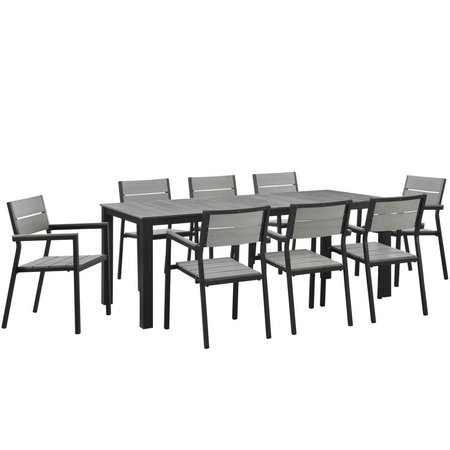 MODWAY Maine Outdoor Patio Dining Set, Brown and Gray - 9 Piece EEI-1753-BRN-GRY-SET